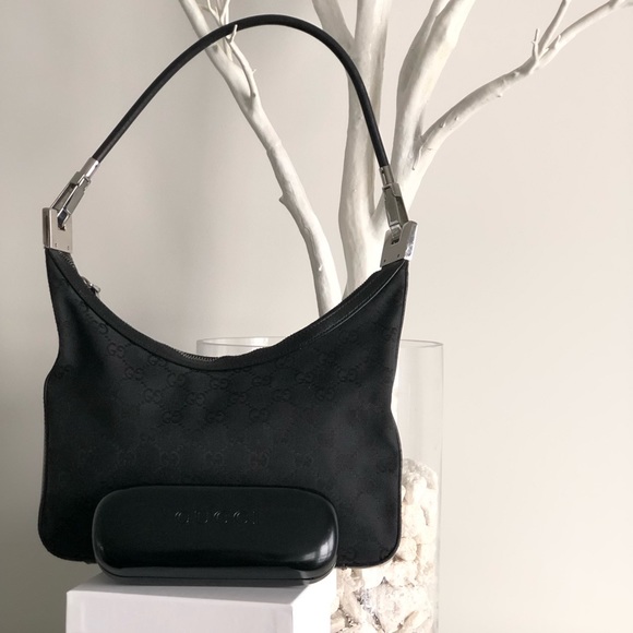 Gucci Monogram Black Canvas Hobo Bag